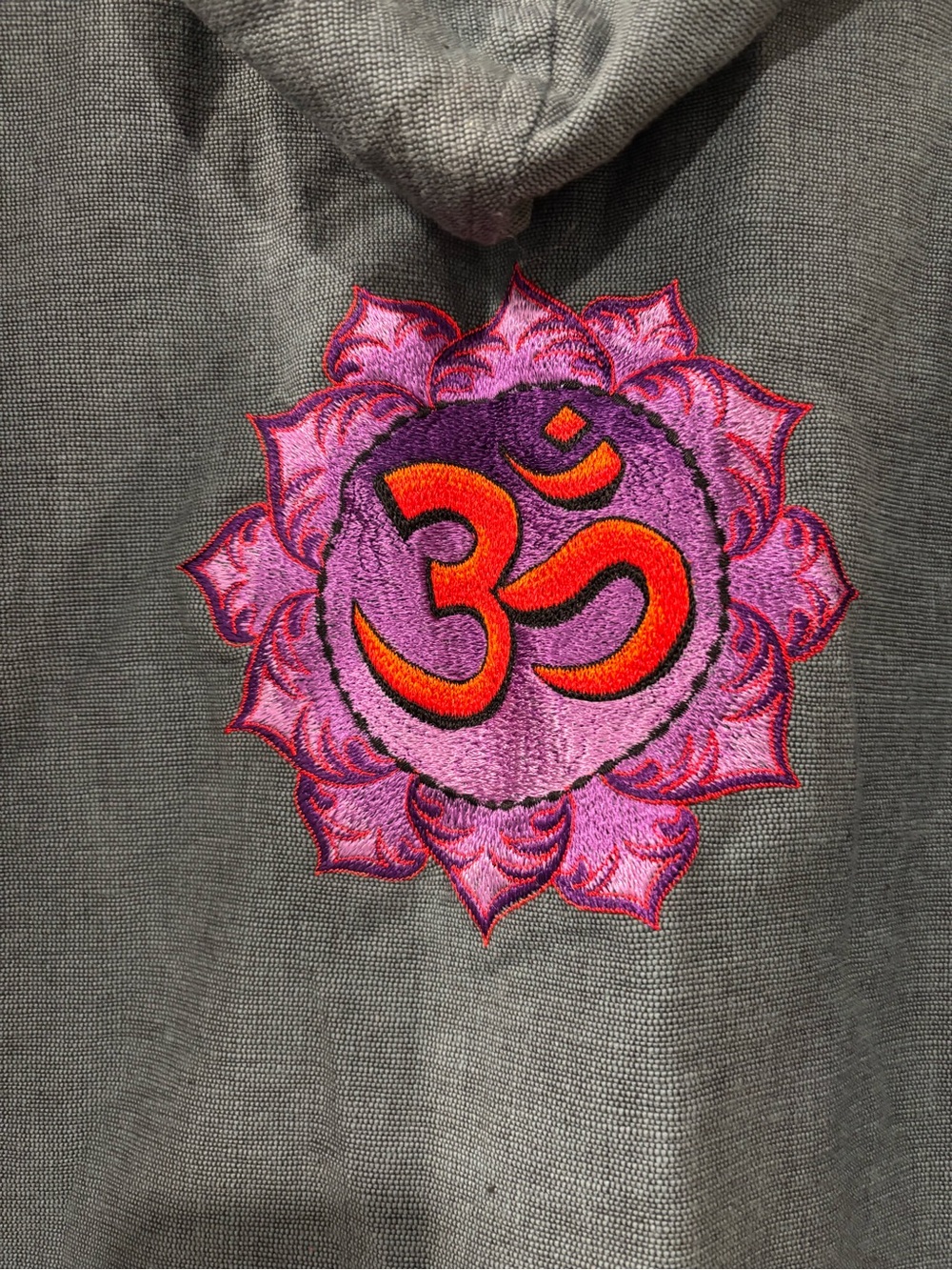 Women’s Grey/green Hoodie Jacket with Pink Lotus Embroidery